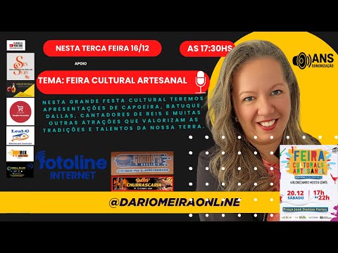 🎭 FEIRA CULTURAL ARTESANAL – DÁRIO MEIRA ONLINE Tema:  FEIRA CULTURAL ARTESANAL   COM KADINA COSTA
