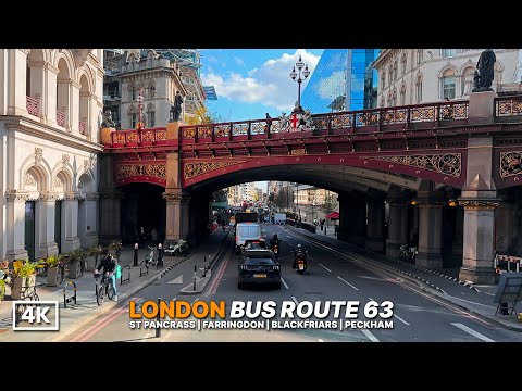 Real London Street Views | London Bus 63 Ride from North to Southeast London | 4K Point-of-view
