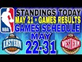 nba playoffs standings today may 21, 2024 | games schedule may 22-31, 2024