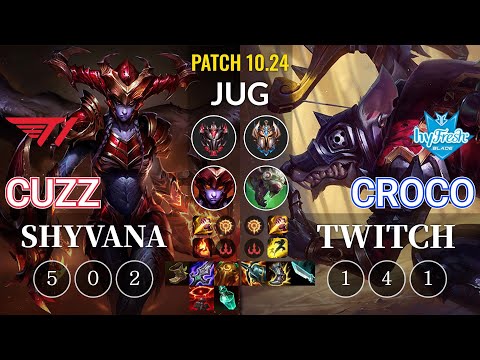 T1 Cuzz Shyvana vs hyF Croco Twitch Jungle - KR Patch 10.24