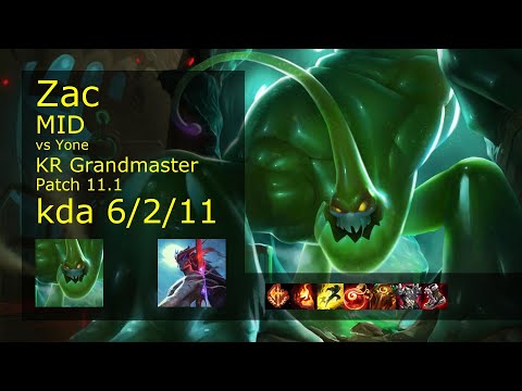 Zac Mid vs Yone - KR Grandmaster 6/2/11 Patch 11.1 Gameplay // [롤] 자크 vs 요네 미드