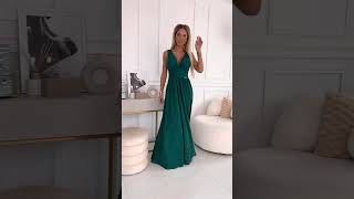 Lahvově zelené brokátové společenské šaty "Berenika" na široká ramínka