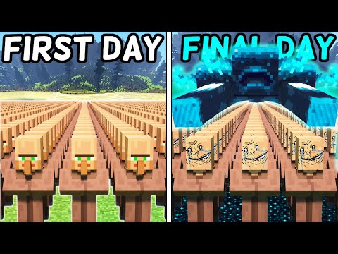 I Made 100 Villagers Simulate Survival On the Warden Island in Minecraft