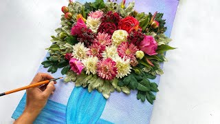 From Trash to Art | Mixed Media Canvas Art | Recycling Old Fake Flowers into a Unique Wall Art