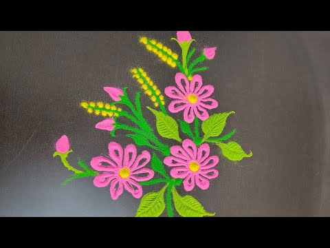 Beautiful pink l flowers rangoli designs and easy rangoli #art#art#beautiful #simple  