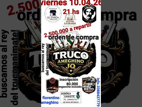 Viernes 10/04/26. 21 hs. Florentino Ameghino, Prov. de Bs. As. #locosxeltruco #truco #trucoargentino