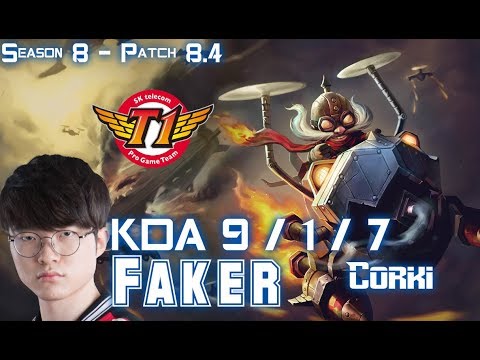 SKT T1 Faker CORKI vs RYZE Mid - Patch 8.4 KR Ranked