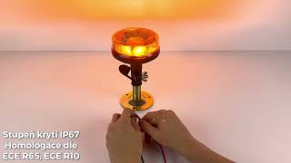 LED maják, 12-24V, 16x1W oranžový na držiak, ECE R65