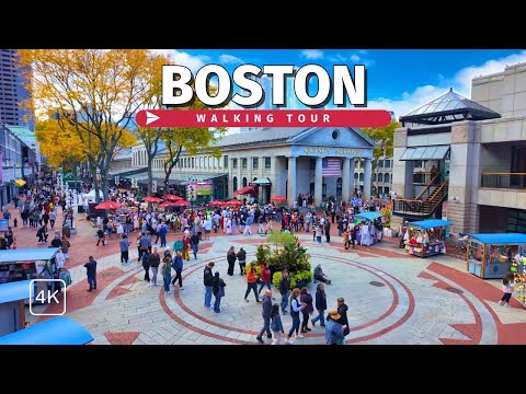 4K Boston City Walk 🇺🇸 | Quincy Market, Freedom Trail & Historic Center