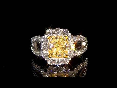 EGL USA Certified 2.01ct Cushion Cut Fancy Yellow Diamond Ring