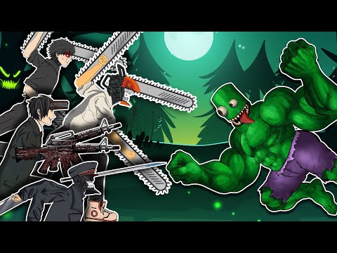 CHAINSAW MAN BATTLE ! All Chainsaw Man, Black Denji, Penny wise, Katana man vs Green Rainbow Friends