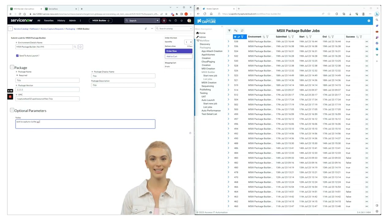 Application packaging request workflow via ServiceNow