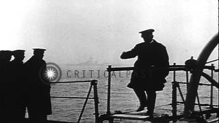Airplanes hover over a German fleet underway at the Mediterranean Sea. HD Stock Footage