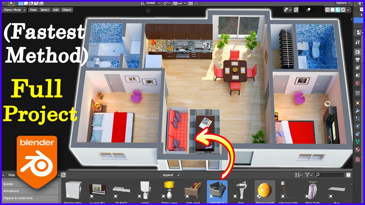 3D FLOOR PLAN from CAD file (under 10 Minutes) with Assets Browser Blender 3.0