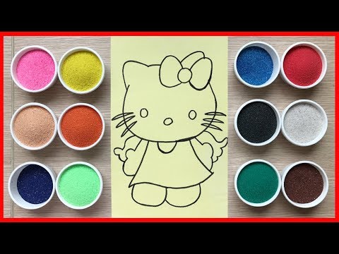 TÔ MÀU TRANH CÁT mèo OLÁ KITTY thiên thần - Pintura em areia colorida Kitty angel (Chim Xinh)