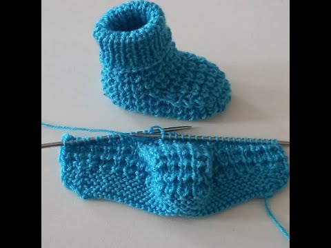 Babyschuhe mit einfachem Mäusezähnchen-Muster mit 2 Nadeln/Baby boots/ bebek patik