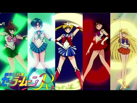[1080p] Inner Sailor Soldiers Group Transformation (Pretty Soldier Sailor Moon R)