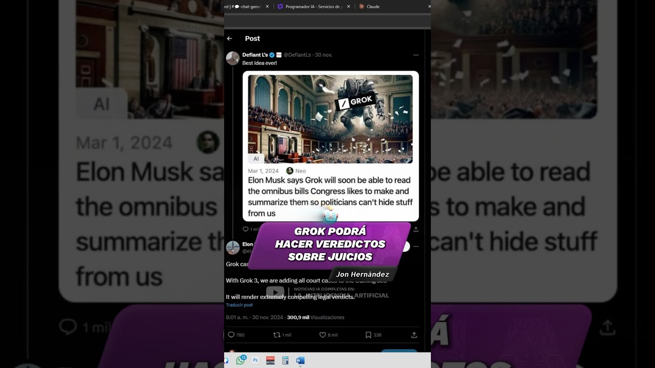 🤖 Grok de Elon Musk podrá hacer veredictos basándose en juicios | 🤯 #ia #grok #elonmusk