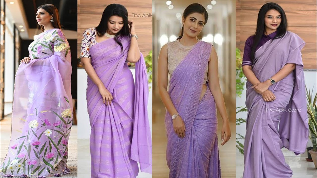 How to style purple sarees Contrast Purple saree Ideas, PURPLE Sarees collections
