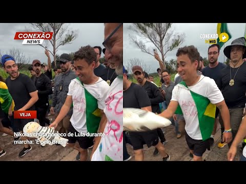 Vídeo: Nikolas chuta boneco de Lula durante marcha: ‘É pelo Brasil’.
