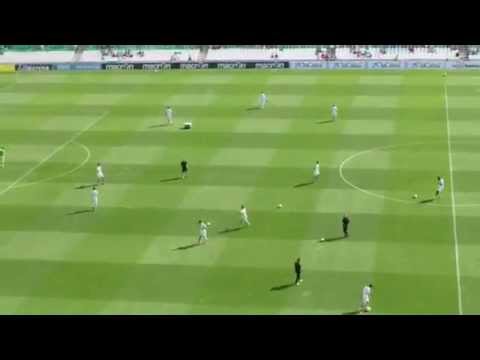 Calentamiento del Betis antes del Betis-Osasuna en el Villamarín