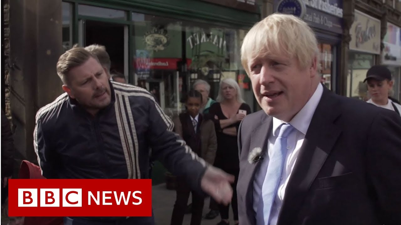 Boris Johnson heckled: 'You should be in Brussels; you're in Morley' - BBC News
