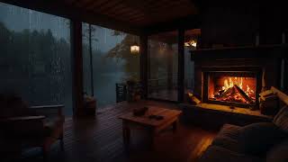 Cozy Rainy Night at a Hidden Lake Cabin 🔥 Fireplace Sounds for Deep Sleep and Relaxation