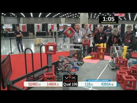 2015 VRC Tech Q106 - 5249C 1460X vs 118 4305A - 55 to 81 - VEX Worlds 2015 - Technology Division