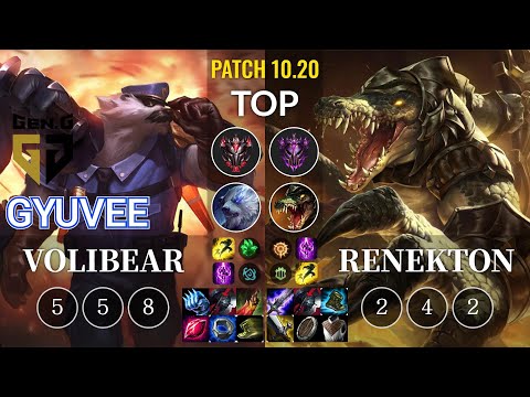 GEN gyuvee Volibear vs Renekton Top - KR Patch 10.20