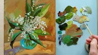 Lily of the valley oil painting. How to paint lily of the valley flowers.Lily of the valley tutorial