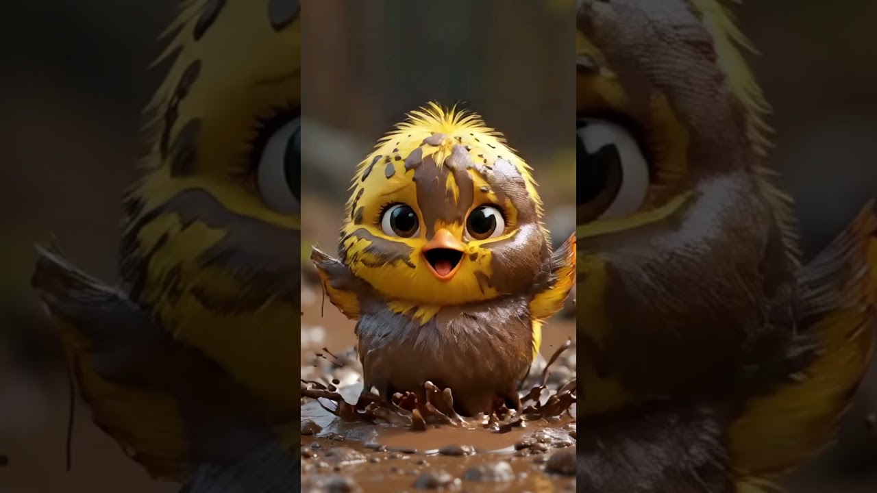 Cute Chick Plays in Mud and Gets Clean in a Fun Bubble Bath – 3D Animation