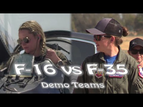 F-16 vs F-35 Demo teams. Female Pilots Major Kristin "Beo" Wolfe and Captain Aimee "Rebel" Fiedler.