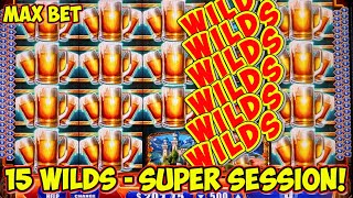 ABSOLUTELY INSANE 15 WILDS HUGE WIN on Bier Haus Slot Machine! 💥   WMS Classic MAX BET Live Play