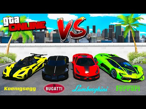 Реальные Машины Bugatti и Koenigsegg Против Ferrari и Lamborghini!БИТВА БРЕНДОВ В ГТА 5 ОНЛАЙН!