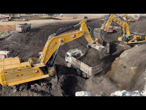 Cat 395 & Cat 385C Excavators Loading Overburden On 4 Axle Trucks - Sotiriadis/Labrianidis 4K Video