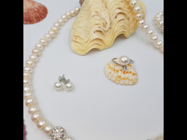 طقم لؤلؤ زراعي كامل كرات كريستال