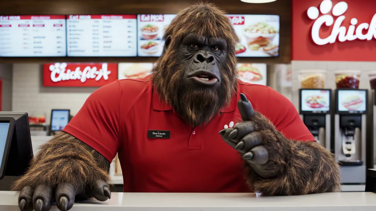 Bigfoot working at Chick-Fil-A