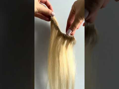 Натуральне волоссе на заколках 38 см, 7 пасм, 100 грам, золотистий блонд (№24) video