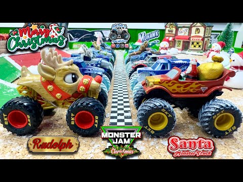 Toy Diecast Monster Truck Racing Tournament | Christmas Exclusives Rudolph & Santa 🆚 Team ICE 🧊