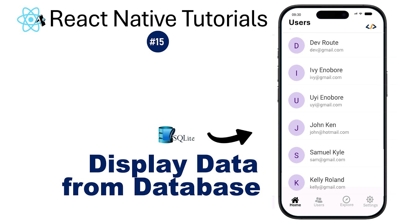 React Native #15  - Display Data From SQLite Database #reactnativetutorial