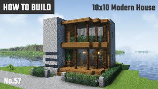 マイクラ建築：木と石で作るモダンな家の作り方。サバイバル向け。10x10ブロックで簡単に。No.57【Minecraft】