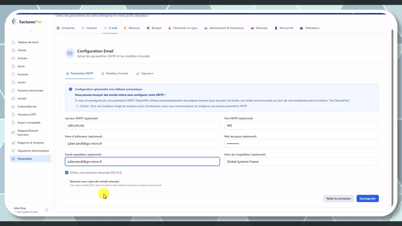 Tutoriel vidéo : Emails et notifications — Formation FacturesPro