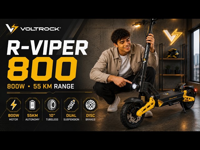 Voltrock R-Viper 800 Patinete Eléctrico 800W con doble suspensión, 55km autonomía, (Homologado DGT) video