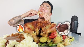 VERY WHOLE Rotisserie Chicken + Mash Potatoes + Roasted Vegetables (Thanksgiving Mukbang)