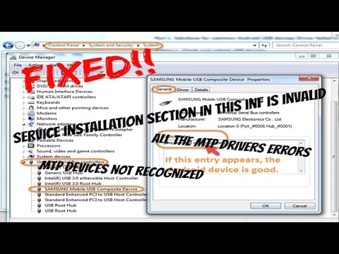 Fix a service installation section in this inf is invalid in windows 10 (MTP not detected) Video