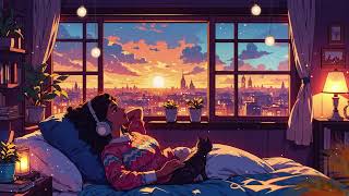 Relaxing Sunset Lofi Beats 🌆 Warm City View Bedroom for Evening Calm & Deep Relaxation