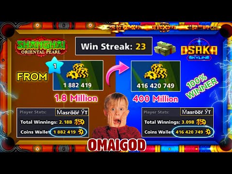 23 win streak 😳 From 1.8M to 400 Million Coins ~ without losing 🔥 100% winner - 8 ball pool