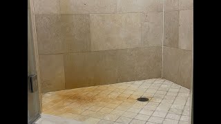 Removing Rust and Hard Water Stains from a Shower with Travertine Tiles and Stone | No Scrubbing