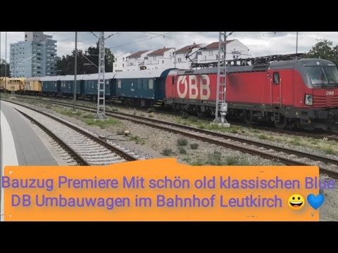 Bauzug Classic Ereignis mit schönen Old Klassischen DB Blue Bahn Umbauwagen Bahnhof Leutkirch