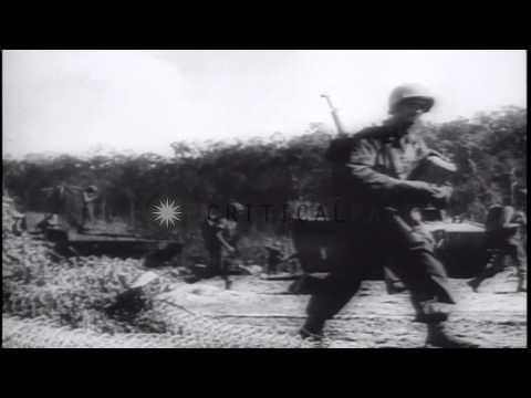 US Naval guns fire at coastal installations and troops advance inland on Biak Isl...HD Stock Footage